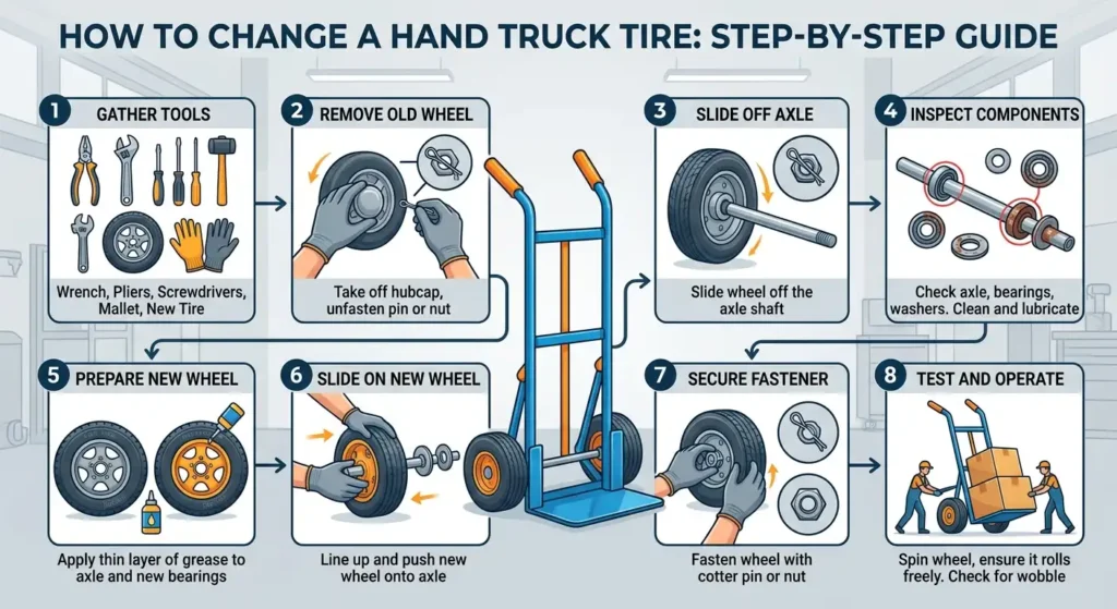 Visual Infographic of How to Change a Hand Truck Tire