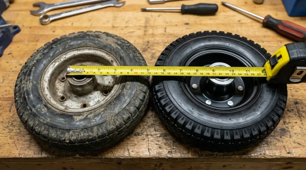 Checking hand truck tire size and wheel fit