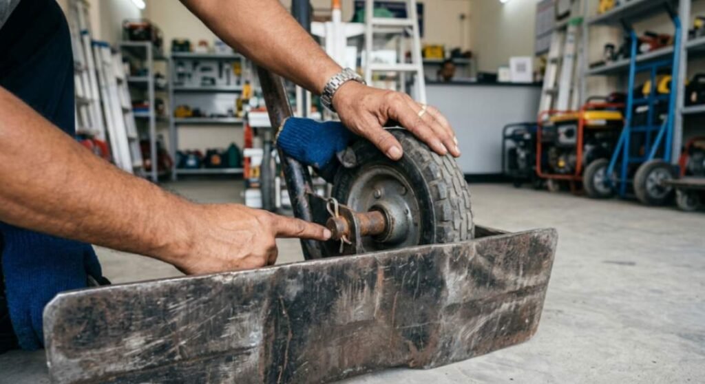 Checking a hand truck before renting it
