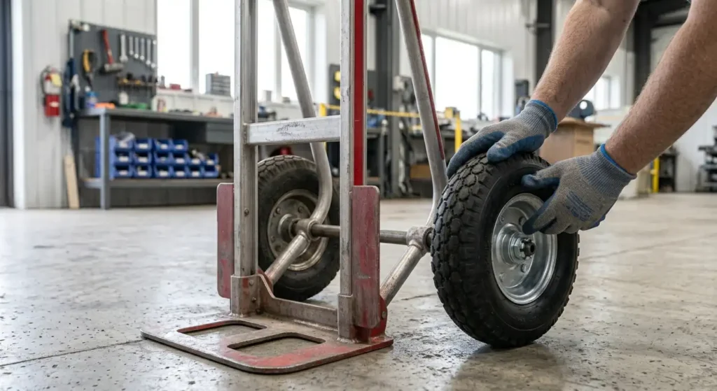 Completed hand truck wheel replacement