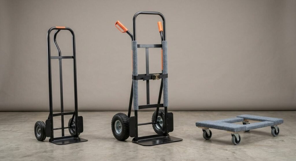 Different types of hand trucks and moving dollies