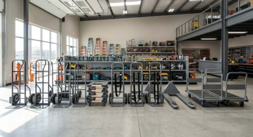 Hand trucks available at an equipment rental store