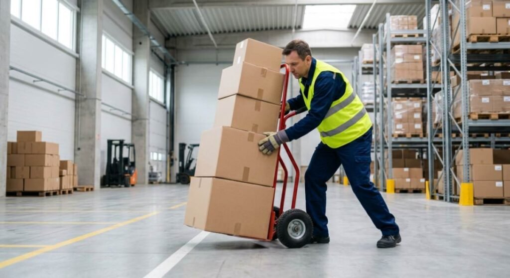 Properly balanced boxes loaded on a hand truck