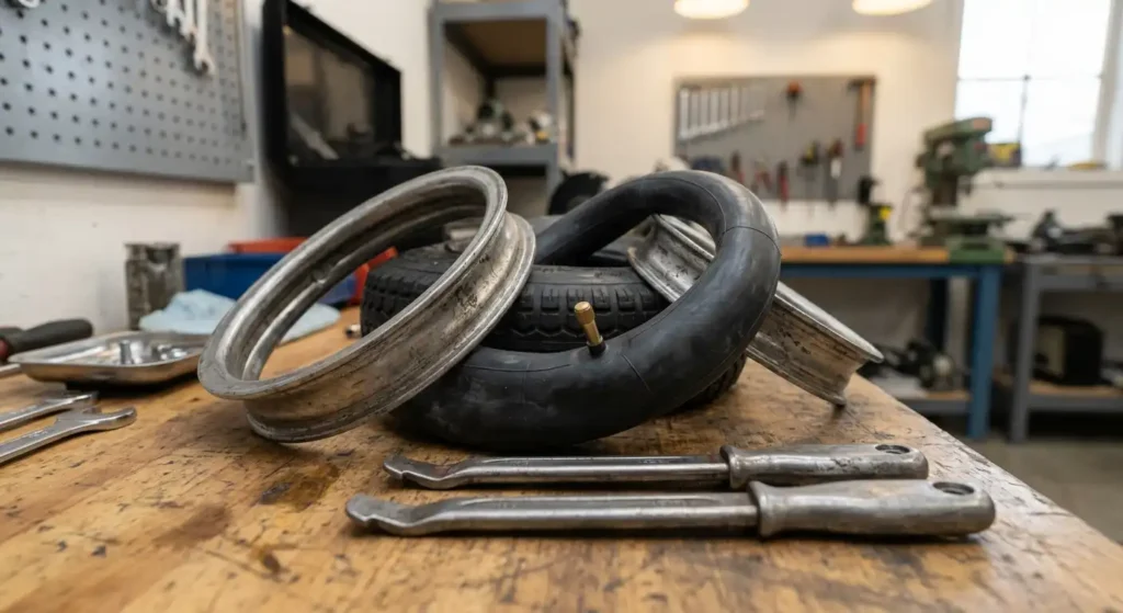 Replacing a pneumatic hand truck tire and inner tube
