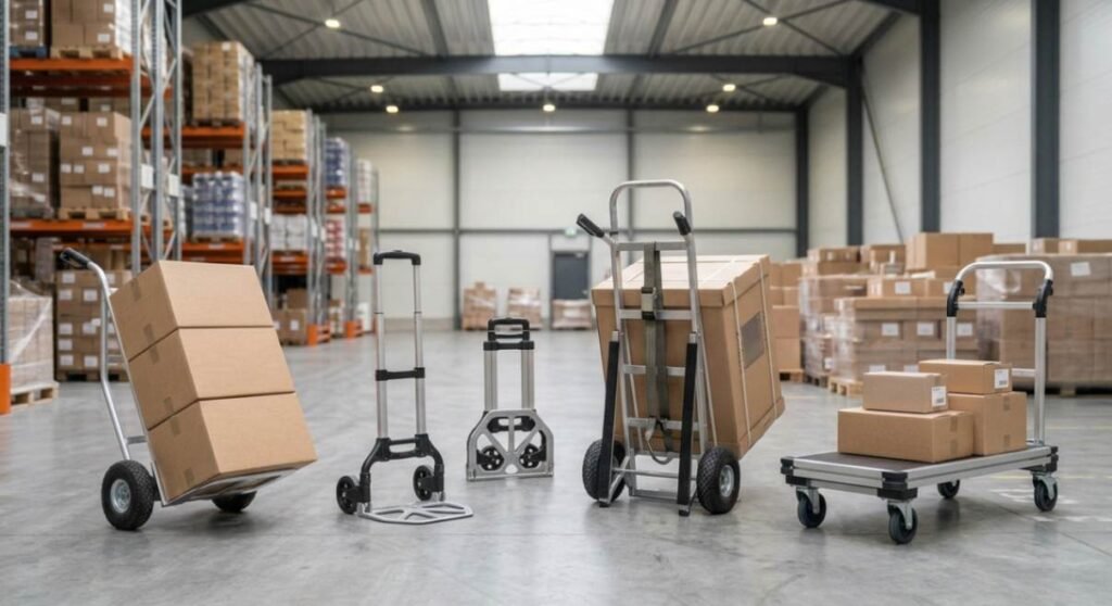 Different types of hand trucks including standard folding appliance and convertible models