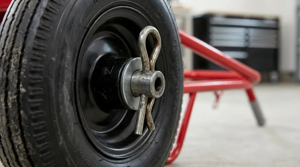 Milwaukee hand truck wheel retaining hardware on axle