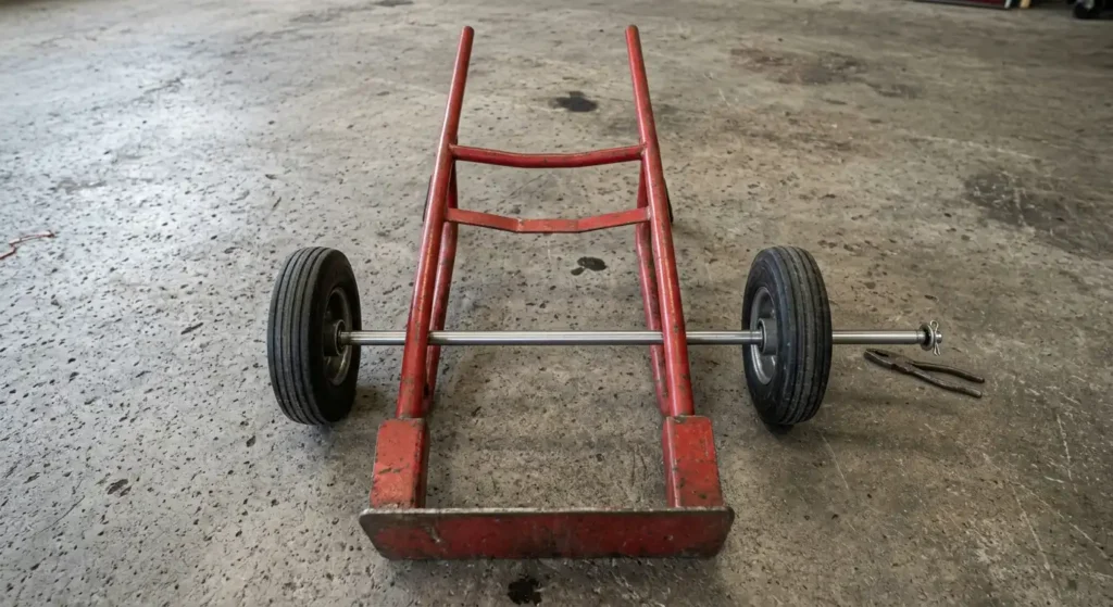 Hand truck wheel being removed from an axle