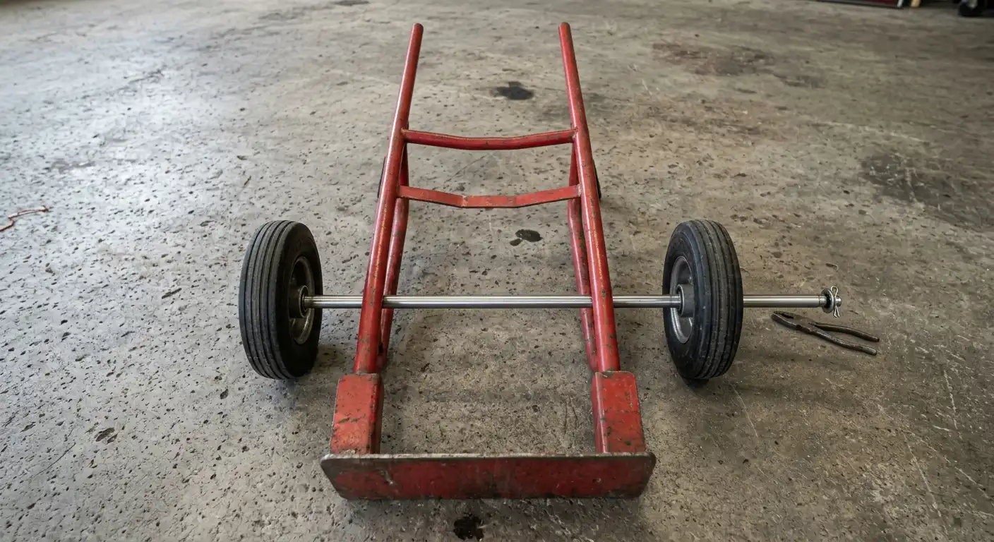 Hand truck wheel being removed from an axle