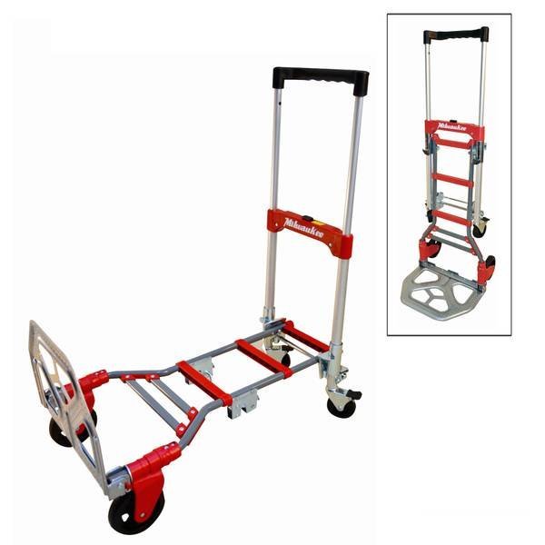Essential safety gear and ratchet straps prepared for using a Milwaukee hand truck.