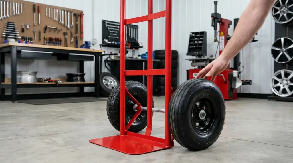 New tire installed on a Milwaukee hand truck