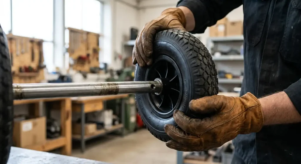 Removing a hand truck wheel from the axle