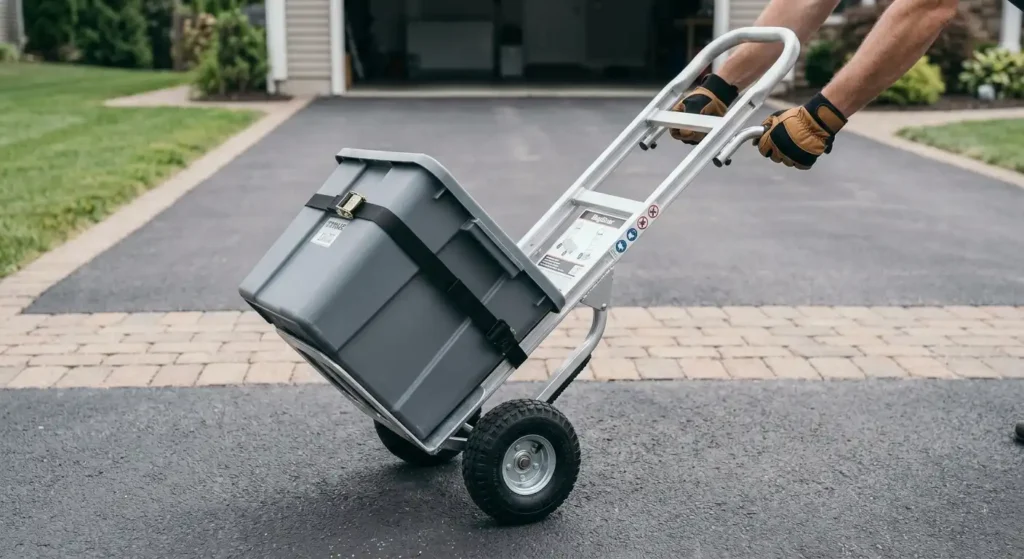 A lineup of three different hand truck styles including standard utility, appliance, and convertible carts.