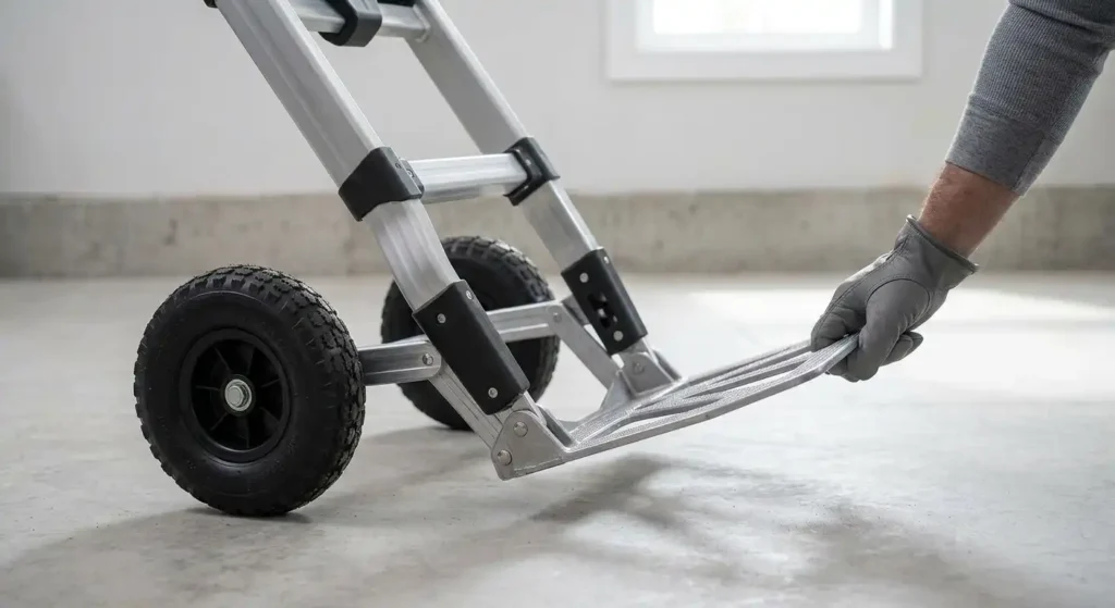 Toe plate unfolded on a folding hand truck