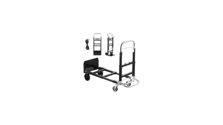 A sturdy orange VEVOR heavy duty hand truck sits in a clean warehouse space.