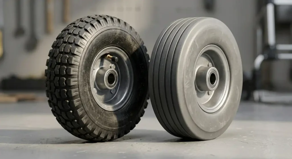 Pneumatic and solid hand truck wheels