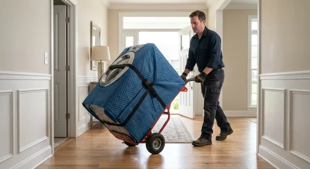 moving a washing machine with a hand truck